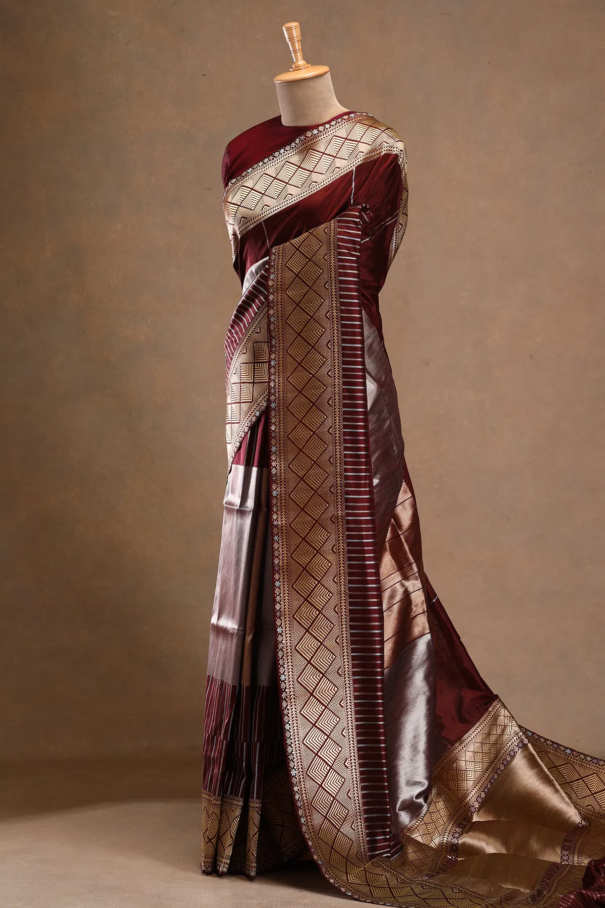 plum purple zari woven banarasi silk saree